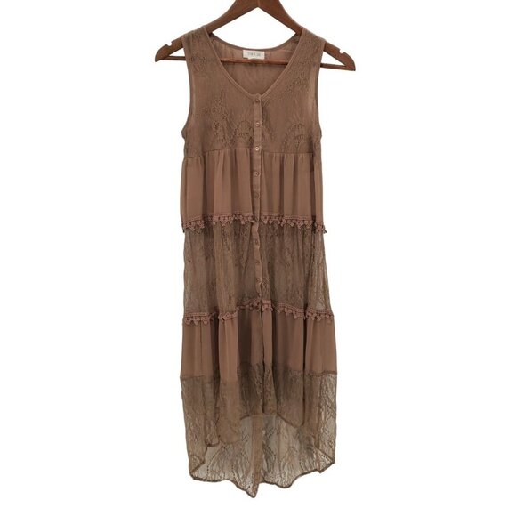 Taylor & Sage Womens Long Lace Button Front Tank Top Size XS Brown Sheer Boho - Picture 3 of 14